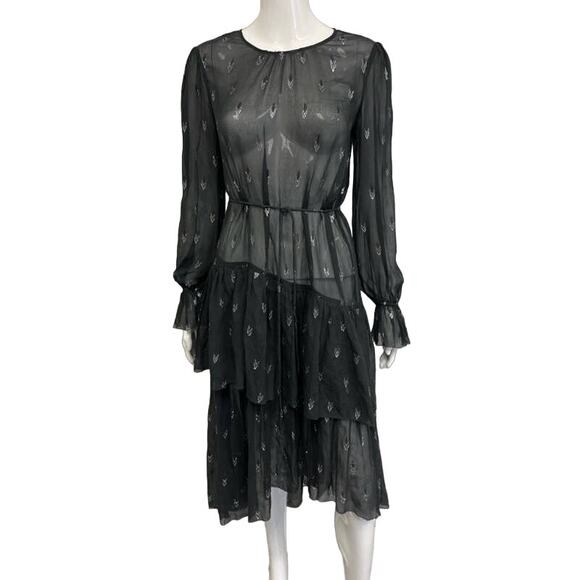 JOIE Black Silk Blend Maylene HI Low Hem Ruffle Asymmetrical Midi Dress M - Picture 1 of 4